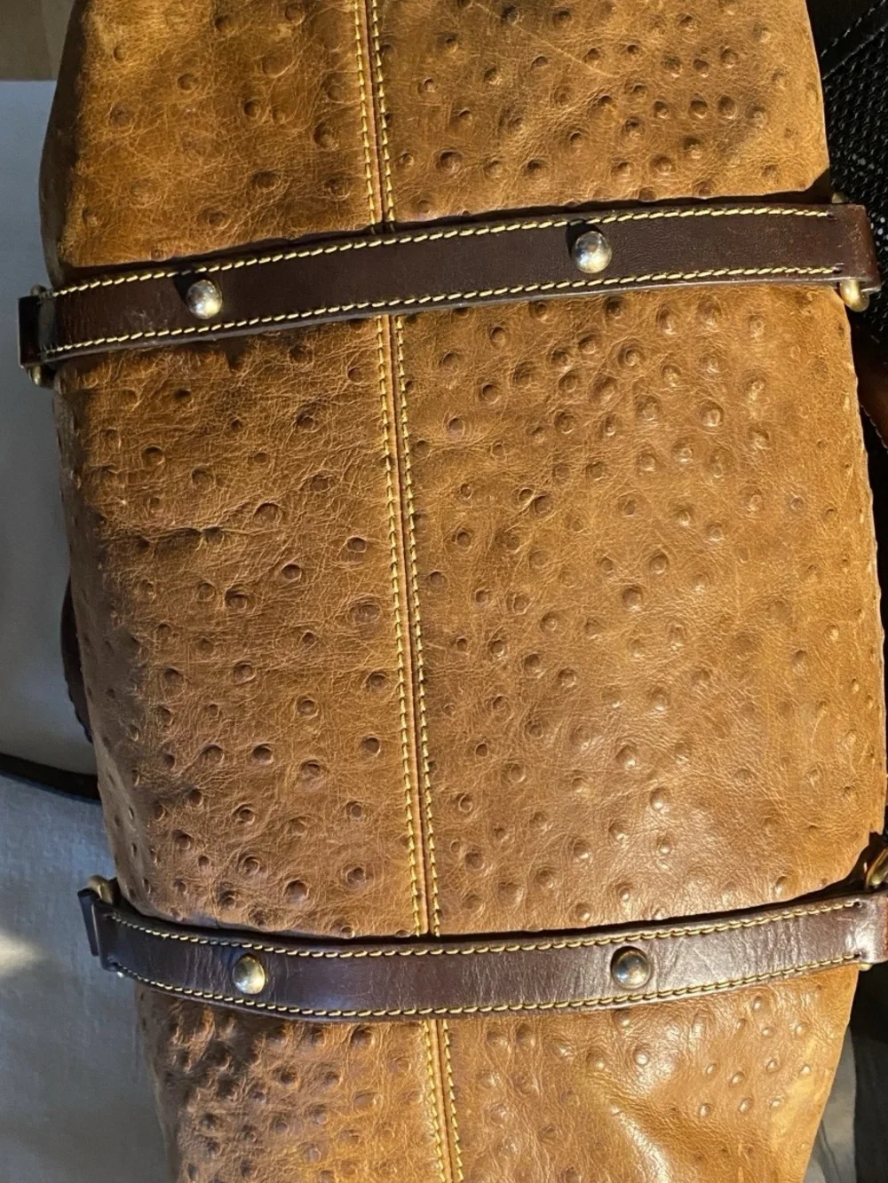 Dooney & Bourke Large Ostrich Embossed Leather Satchel – Cognac Brown